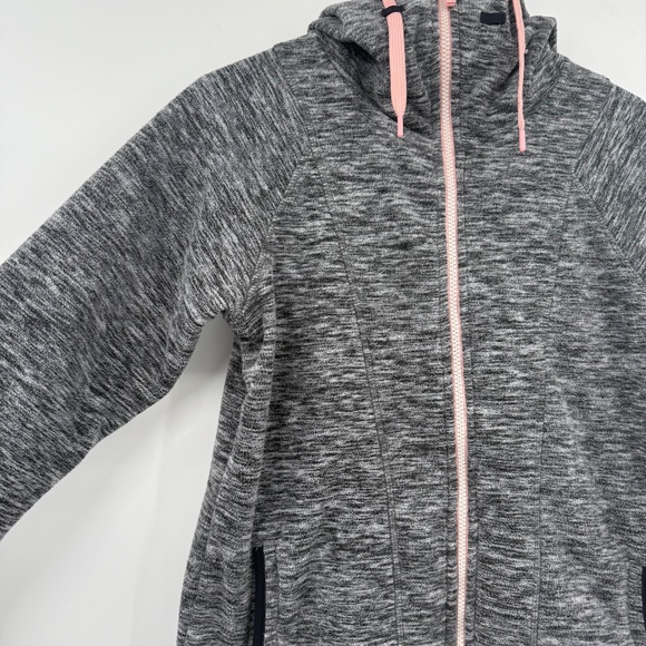 Roxy Sweater Women XL Heather Gray Full Zip High Neck Hooded Fleece Pockets - Picture 3 of 12